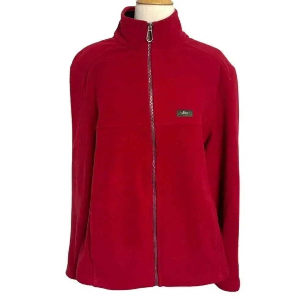 G.H. Bass & Co. Fleece Jacket Large Red Full Zip Mock Neck‎ Soft Cozy